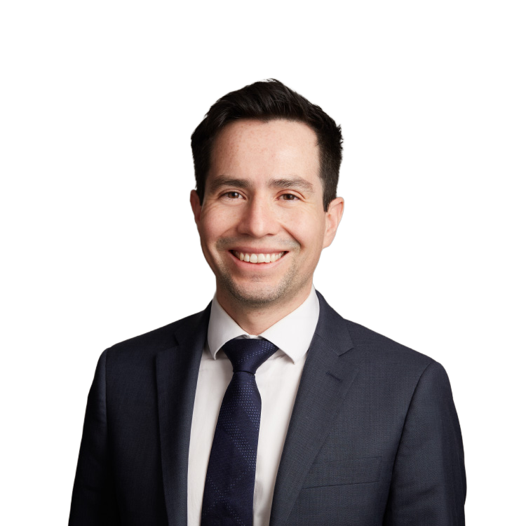 Smiling man in navy suit and tie portrait